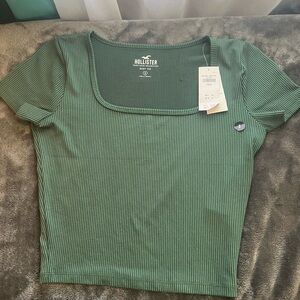 Hollister Green Ribbed Square Neck Baby Tee